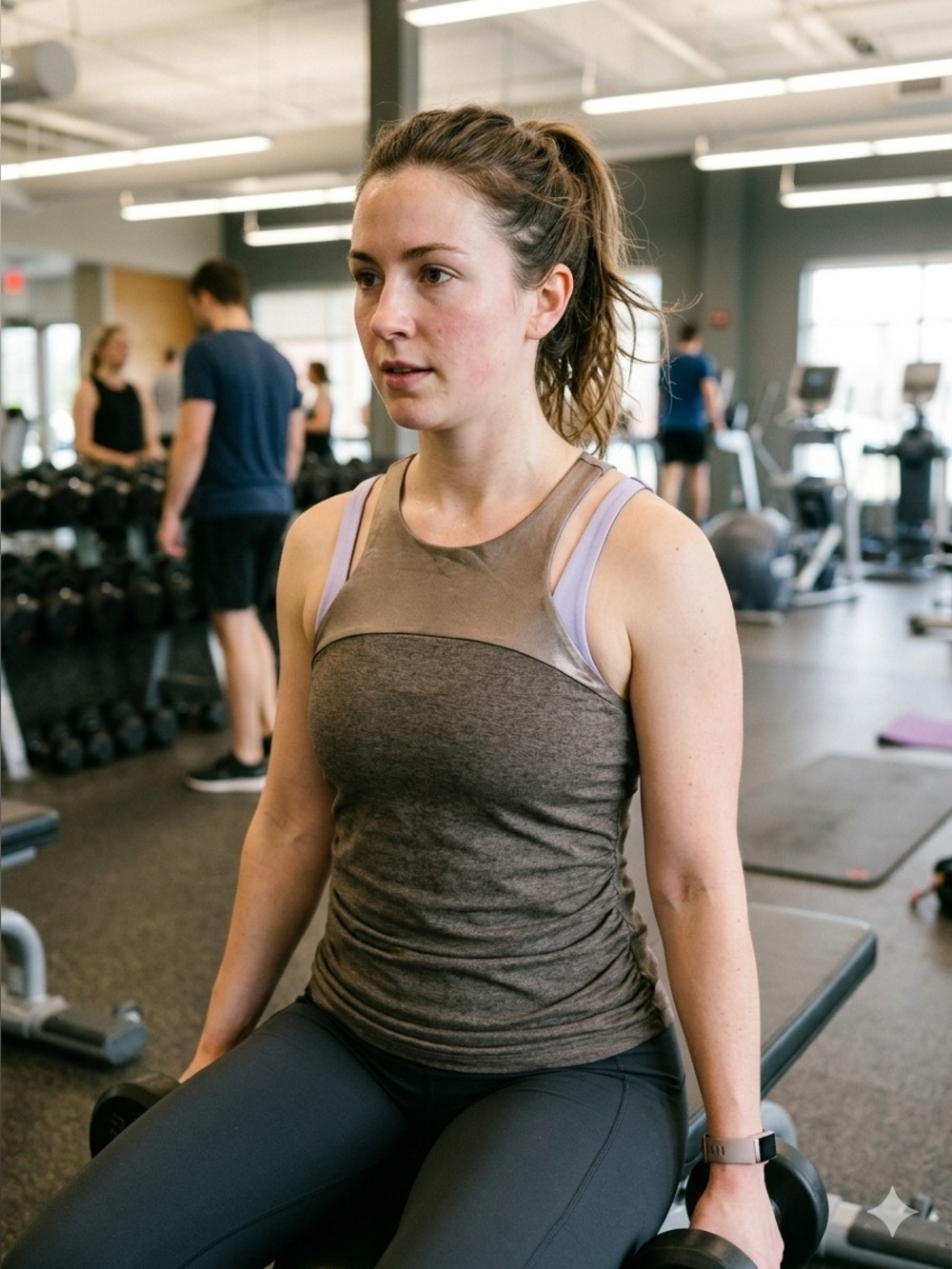 Prana Brown Tank Top with Metallic Bronze Yoke
